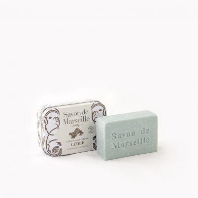 Savon de Marseille parfumé à l'H.E. de Cèdre 100g - Boite métal