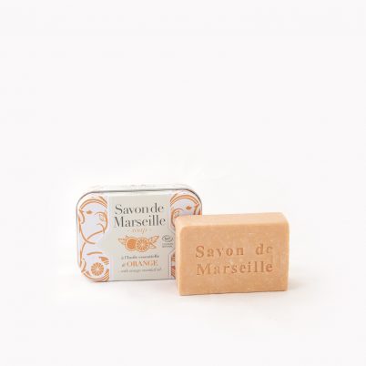 Savon de Marseille parfum? ? l'H.E. d'Orange 100g - Boite m?tal