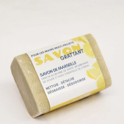 Barre de savon de Marseille Grattant avec Karit? 125g - H.E. Citron