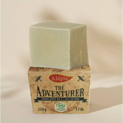 Savon d'Alep l'Aventurier 220g - Tout-en-1 (Corps-Cheveux-Vaisselle-Linge)